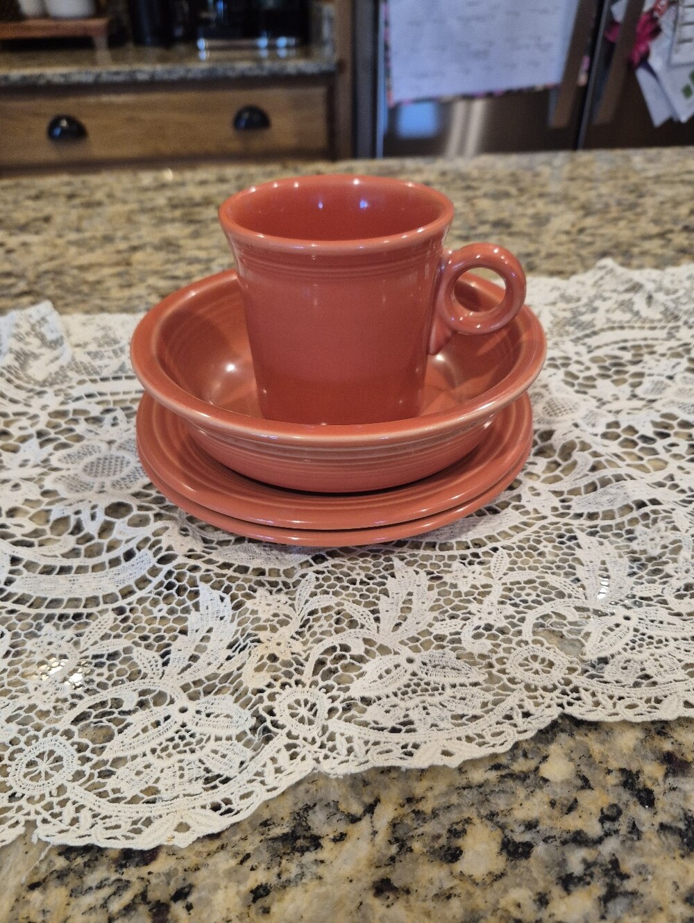 Fieata Coral Ceramic Coffee Cup with Saucer and Salad Plate - Set